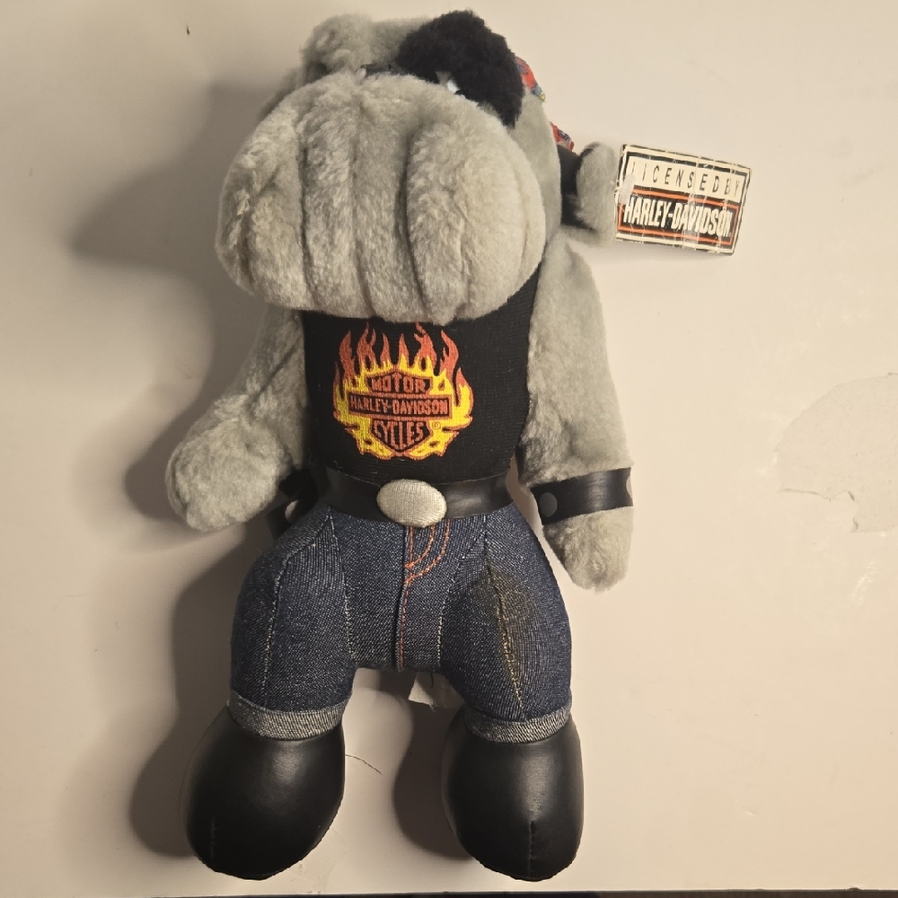 Harley-Davidson Gray Plush Toy with Denim and Black Accents